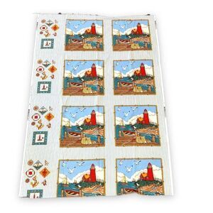 Sailboat Lighthouse Ocean Fabric Classic Cottons FCI Nautical Island 199…‎